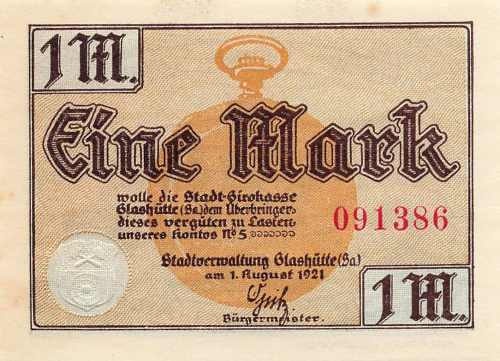 01768 Glashütte Sachsen Notgeldschein 1 Mark 1921