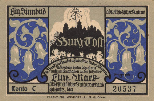 Gleiwitz Oberschlesien Notgeldschein Gliwice um 1920