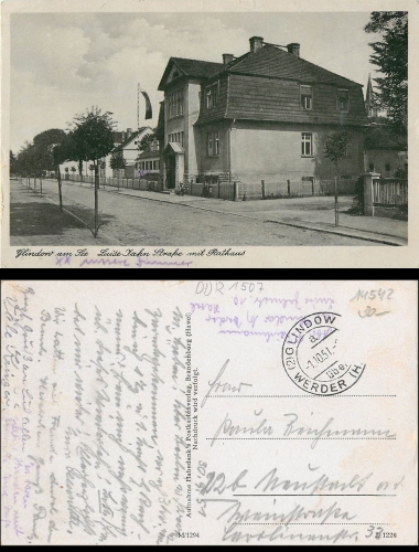 Glindow am See Luise Jahn Strasse mit Rathaus o 1.10.1951