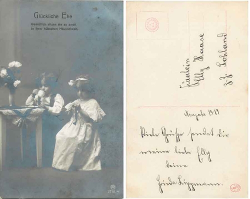 Children with handwork Happy Marriage Series card 3718/4 used. 1917
