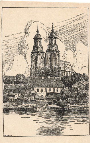 Gnesen Kirche Künstlerkarte W. Lenz Gniezno * um 1930