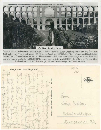 08491 Göltzschtalbrücke Eisenbahnlinie Reichenbach-Plauen gebr. ca. 1930