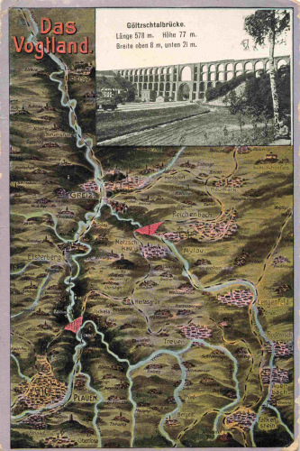 08491 Göltzschtal Viaduct, Vogtland, with map * circa 1910