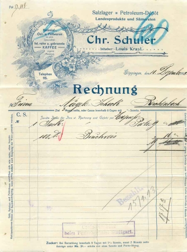 Goppingen colonial goods coffee roastery Chr. Schulder letterhead 1912