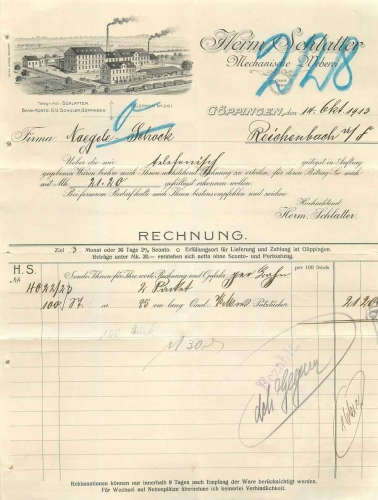 Goppingen mechanical weaving Herm. Schlatter letterhead 1913
