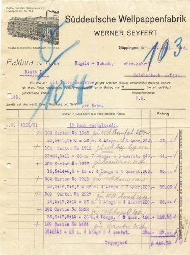 Goppingen corrugated cardboard factory Werner Seyfert letterhead 1916