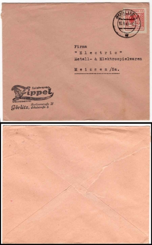 Olbernhau Sächsische Schwärzung 12 Pfennig Hitler o Olbernhau 21.6.1945Görlitz Lokalausgabe Michel 8 auf Brief o 10.8.1945