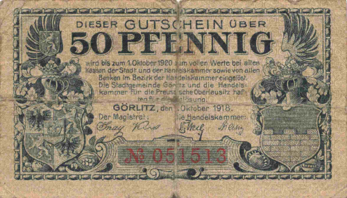 Görlitz Notgeldschein 50 Pfennig 1918