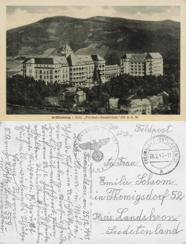 Graefenberg Silesia Priessnitz Sanatorium Lázně Jeseník Feldpost Schuetzen Btl. 550 o Freiwaldau 1941