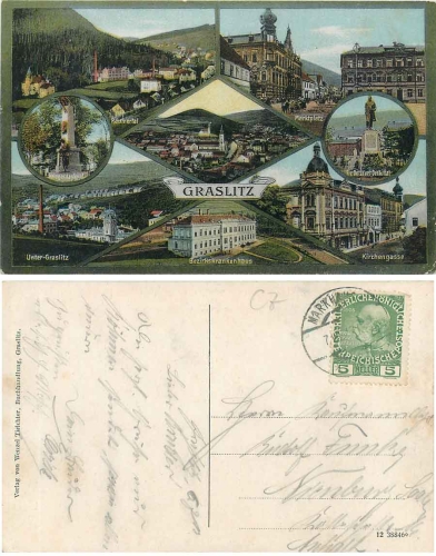 Graslitz Kraslice Mehrbildkarte o 7.7.1915