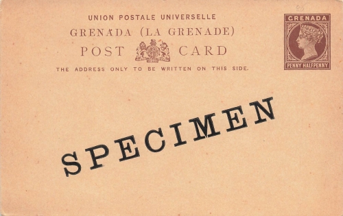 Grenada (La Grenade) Penny Halfpenny SPECIMEN postal stationery 1886 *