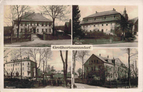 09618 Grosshartmannsdorf Sachsen Gemeindeamt Pfarre Postamt Schule gebraucht um 1930