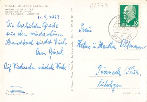 02779 Großschönau Sachsen Waldstrandbad o 1963