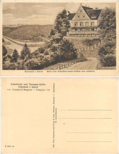 Gruenwald Isar Schlossterrassen Cafe Artist card H. Hinterseher * approx. 1926
