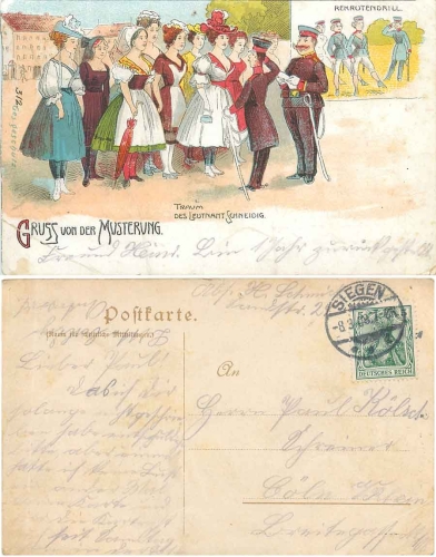 Gruss von der Musterung  Frauenbewegung Litho o 8.3.1908