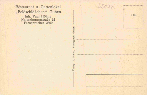 03172 Guben Niederlausitz Restaurant Feldschlößschen * um 1920