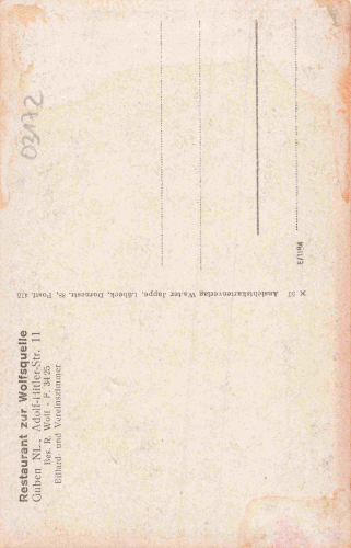03172 Guben NiederlausitzRestaurant zur Wolfsquelle Adolf Hitler Strasse 11 * um 1940