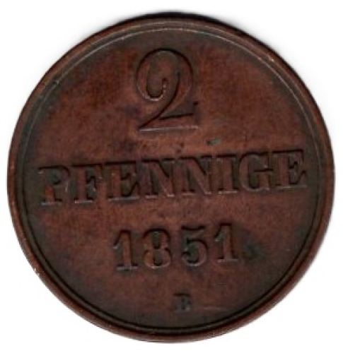 HANOVER 2 Pfennig 1851 B King Ernst August