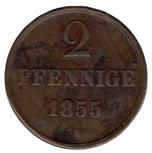 HANOVER 2 Pfennig 1855 B King Ernst August