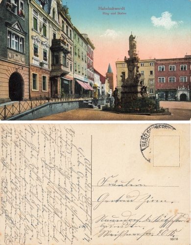 Habelschwerdt Schlesien Ring und Statue Bystrzyca Klodzka  o 1917