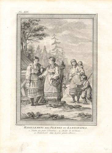 Habillemens des Femmes du Kamtchatka Russia original copper engraving around 1777