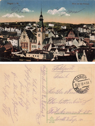 Hagen Westphalia Town Hall Field postcard October 11, 1918