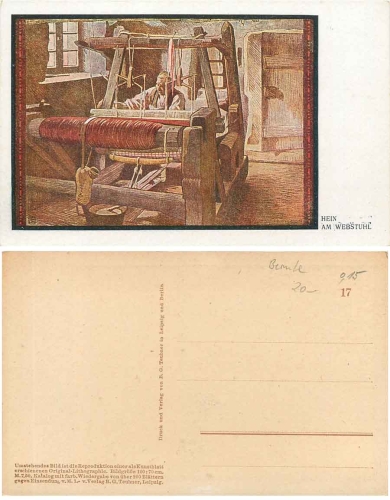 Weber Hein am Webstuhl, Künstlerkarte * ca. 1910