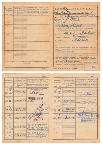 Haldensleben insurance card from the Social Insurance Institute Province of Saxony 1947