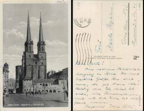 Halle Saale Hallmarkt und Marktkirche o 1950