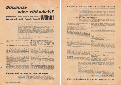Hamburg Wahl KPD Bezirk Wasserkante Flugblatt 1946 britische Zone A4