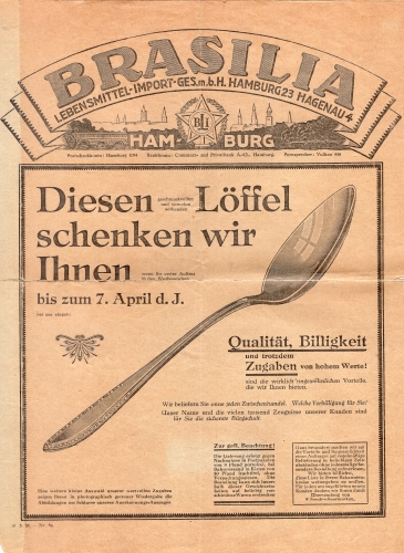 Hamburg advertising brochure Brasilia food import around 1920