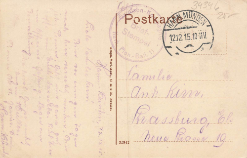 Hann. Münden Feldpost Kurhessisches Pionier-Bataillon 11 o 12.12.1915