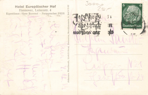 Hannover Hotel Europaeischer Hof Luisenstrasse 4 Wein und Bierstuben o 1939