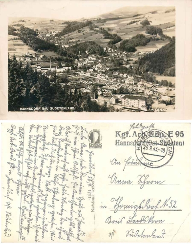 Hannsdorf Sudeten stamp prisoner of war work commando E 95 o 28.9.1943