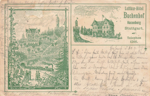 Hasenberg Stuttgart Litho Hotel Buchenhof o 1.10.1893
