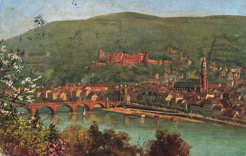 Heidelberg with Neckar Bridge artist card Heinrich Hoffmann o 1920