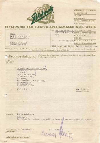 Heidenau near Dresden Elbtalwerk EAG letterhead 1942