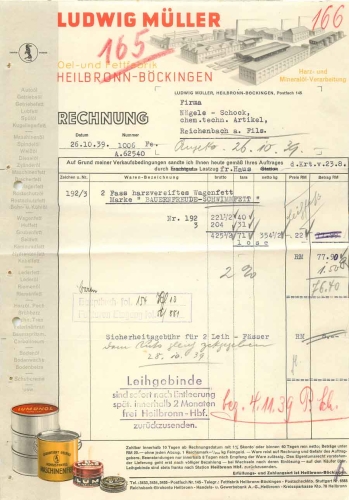 Heilbronn Bockingen Fettfabrik Ludwig Muller letterhead with factory view 1939