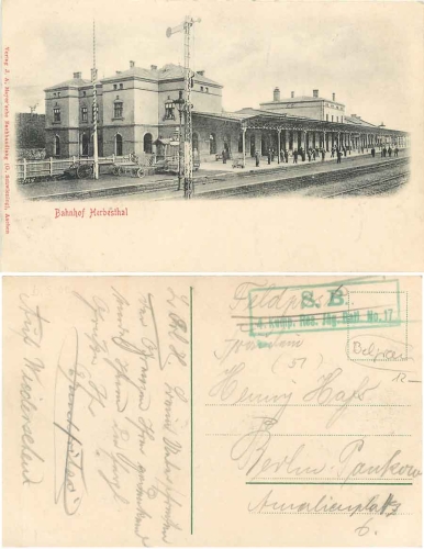 Herbesthal Bahnhof Feldpost 4. Komp. Res. Jäg. Batl.Nr.17  o um 1915
