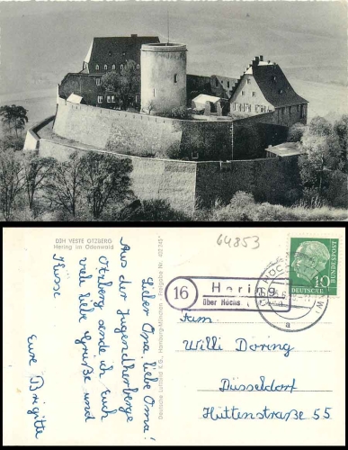64711 Gueterfuerst via Michelstadt (Odenw) 16 country postmarks on postcard Erbach o 29.7.1961
