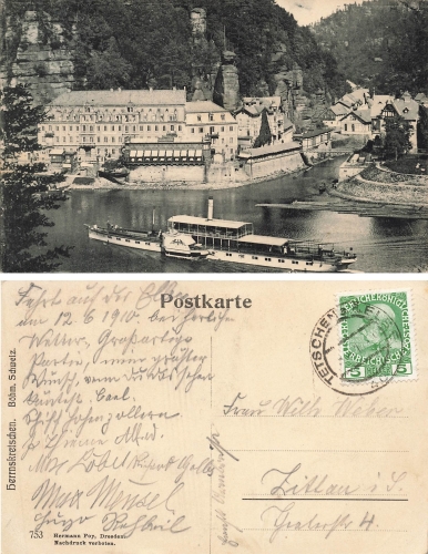 Herrnskretschen Bohemia Elbe steamer Hohenzollern o June 12, 1910