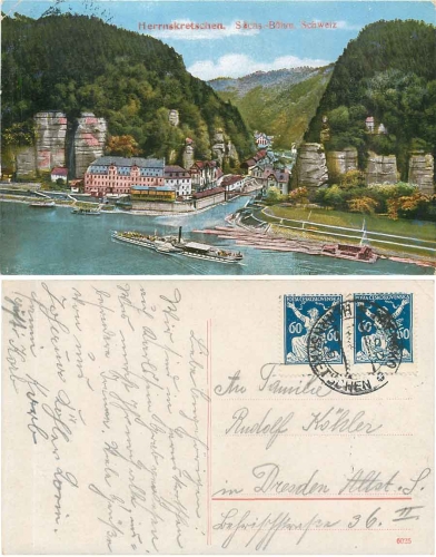 Herrskretschen with the Elbe steamer "John Penn" around 1920