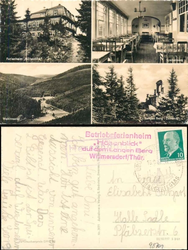 98701 Herschdorf (Kr Ilmenau) country postmark on postcard holiday home "Hoehenblick" o 16.8.1962