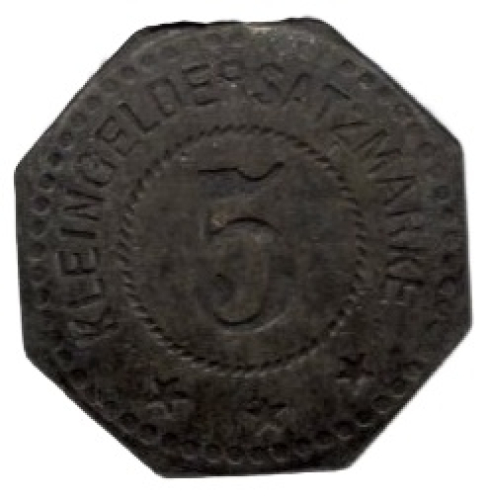 Hersfeld town small change replacement stamp 5 pfennig emergency coin