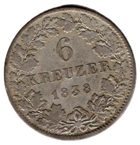 Hessen Grosherzogthum 6 Kreuzer 1838