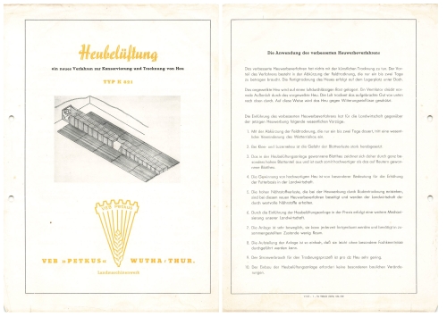 Hay ventilation K821 agriculture advertising brochure VEB Petkus Landmaschinenwerk Wutha A4 1956