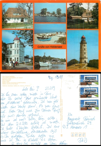 Hiddensee island lighthouse large map A5 o 1.3.1989