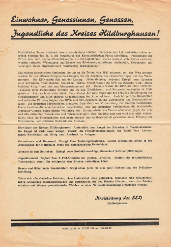 Hildburghausen SED propaganda poster 1952 A4