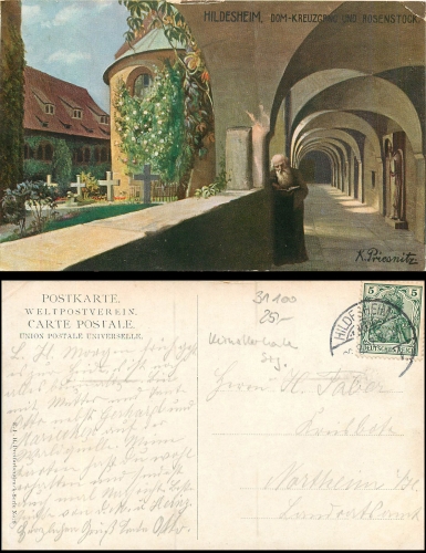 Hildesheim Dom Kreuzgang Künstlerkarte sig. K.Priesnitz o 26.8.1907