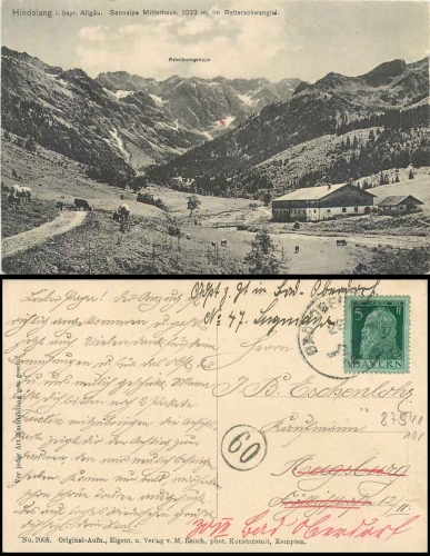 87541 Hindelang Sennalpe Mitterhaus postman stamp 60 o 29.11.1912